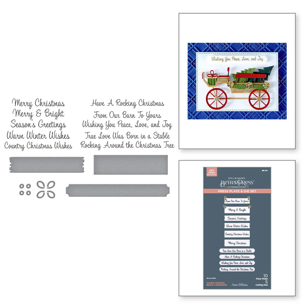 Country Christmas Banner & Sentiments BetterPress Plate & Die Set