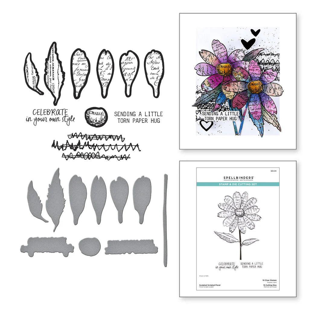 Scultped Scripted Floral Stamp & Die Set