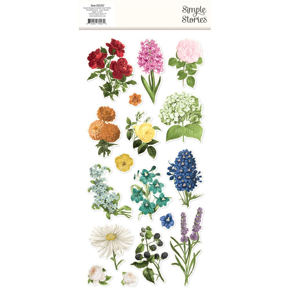 Simple Vintage Color Palette - Butterfly & Floral Foam Stickers