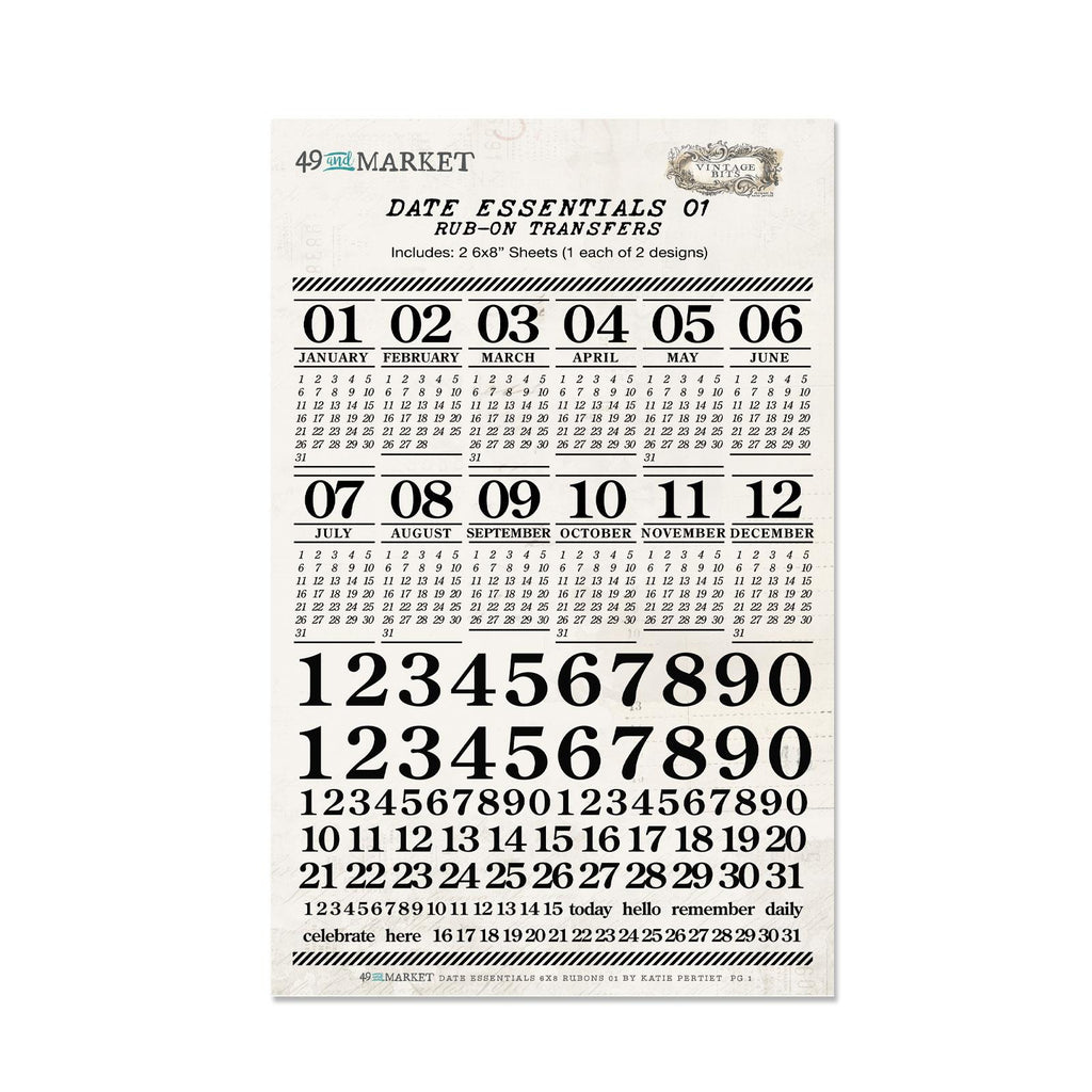 Vintage Bits - Date Essentials 01 Rub-On Transfers