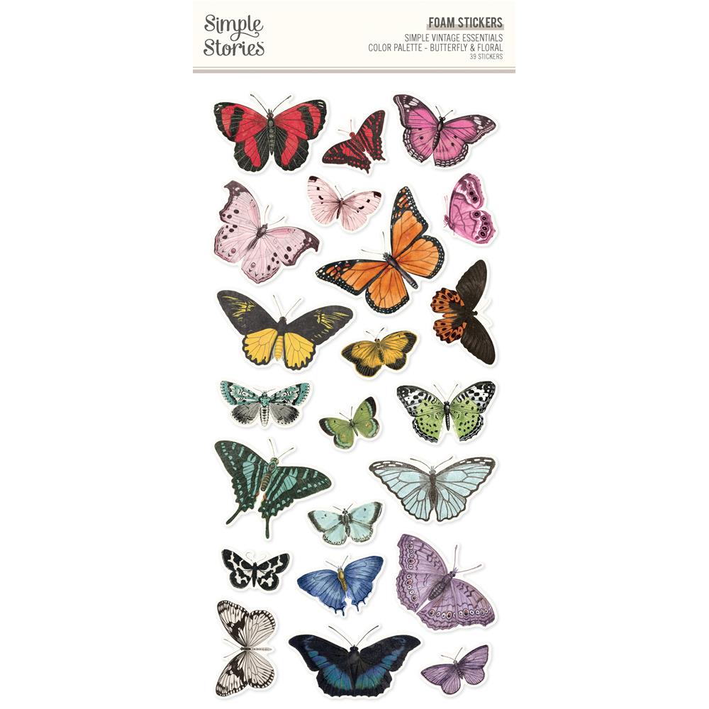 Simple Vintage Color Palette - Butterfly & Floral Foam Stickers