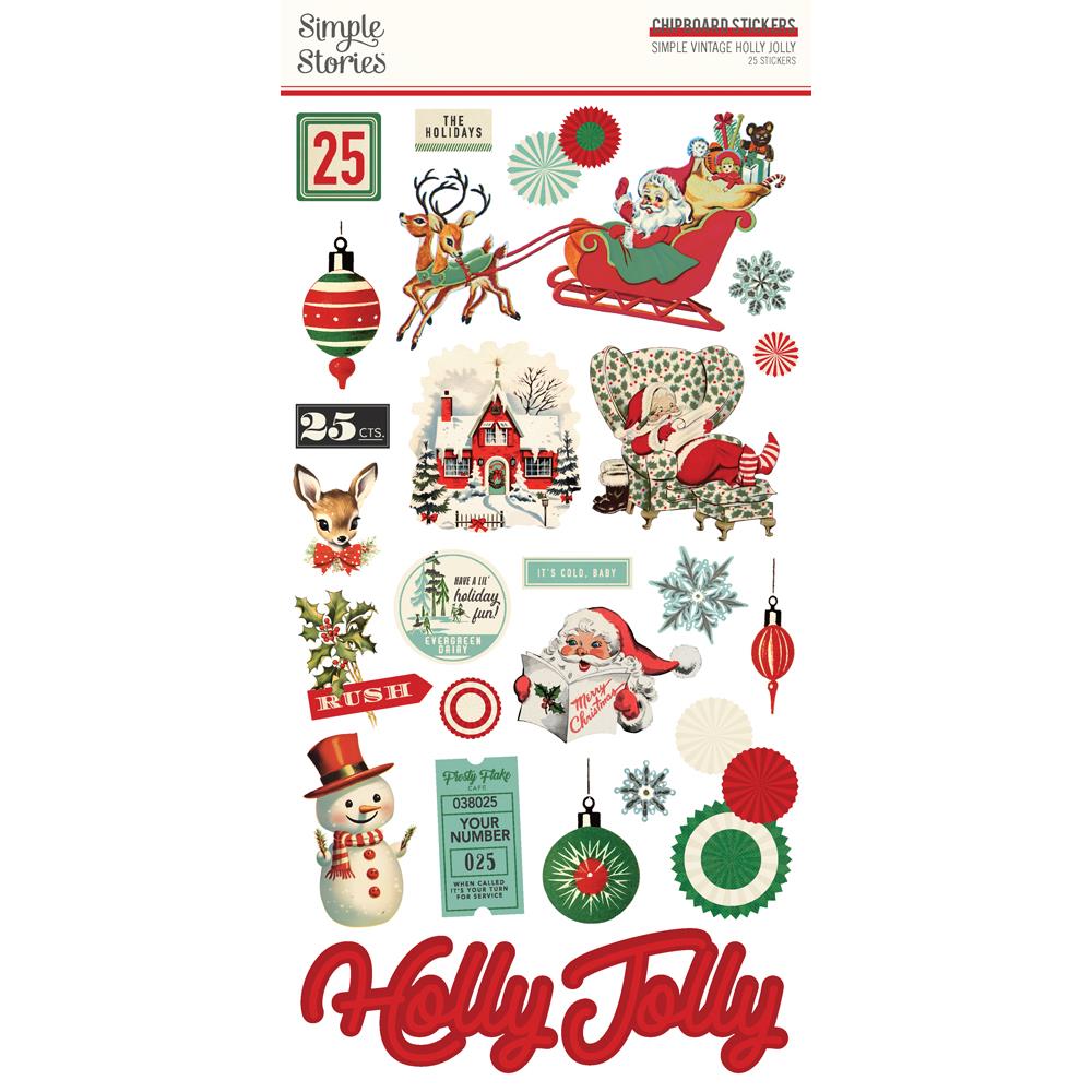 Simple Vintage Holly Jolly - Chipboard Stickers