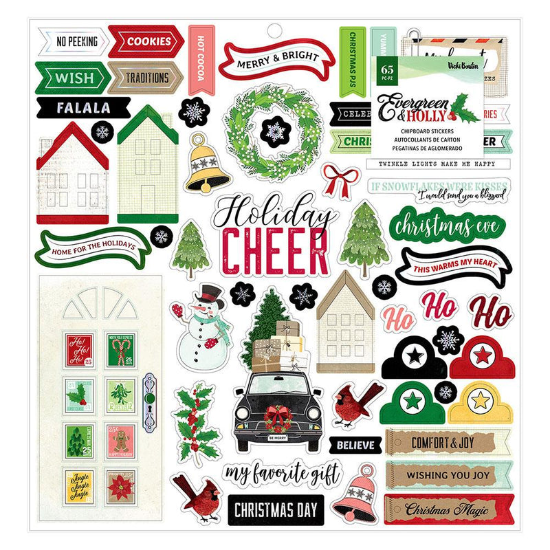Vicki Boutin Evergreen & Holly Chipboard Stickers